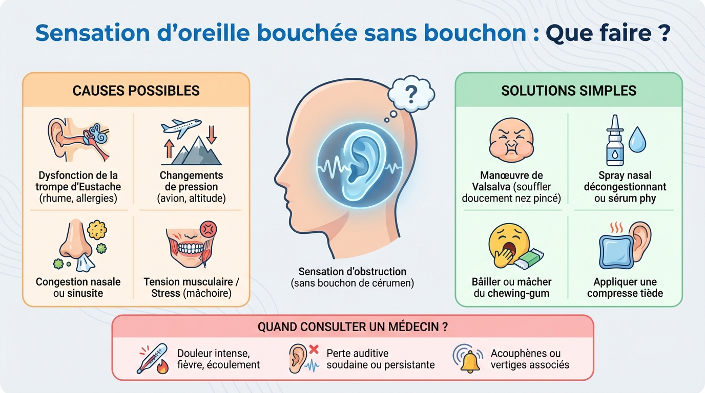 Causes possibles d'une oreille bouchée sans bouchon