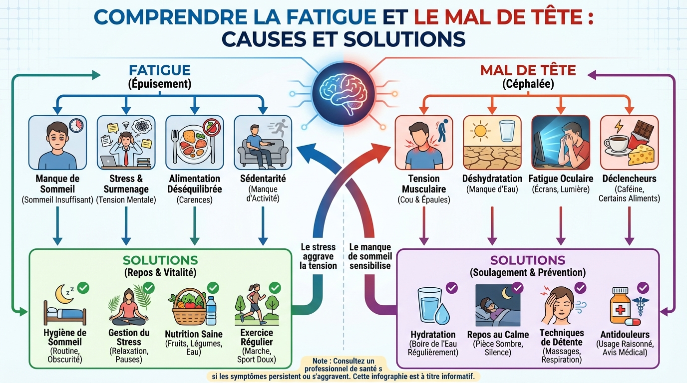Comprendre la fatigue et le mal de tête : causes et solutions 1 Solutions pour soulager la fatigue et les maux de tête