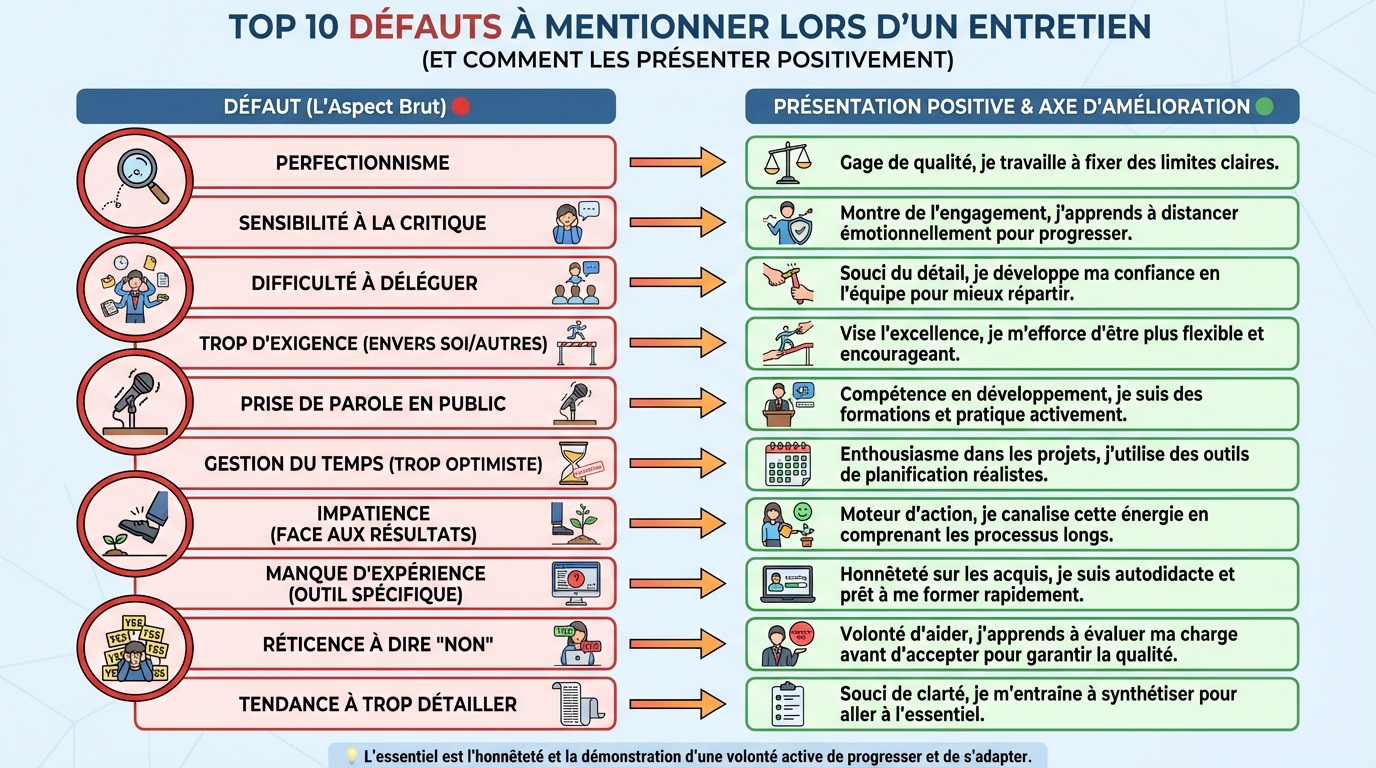 Les défauts à avouer en entretien